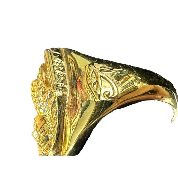 Huge Vintage King Ice Pharaoh Egyptian King Tut Gold Ring Mens 9 Crystal Studded - Picture 4 of 8
